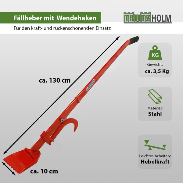 Trutzholm Fällheber mit Wendehaken aus Stahl, Länge 130 Zentimeter, Gewicht 3,5 Kilogramm für kraftschonendes Arbeiten im Wald.