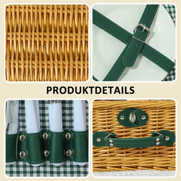 Outsunny Picknickkorb aus Weidenholz Picknickkoffer für 2 Personen mit Isoliert Kühlfach Besteck Set, Picknick Set Komplettset für Camping Strand Weihnachten Hellbraun