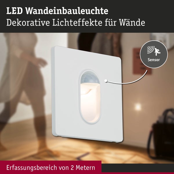 LED-Wandeinbauleuchte mit Bewegungssensor und einem Erfassungsbereich von 2 Metern für dekorative Lichteffekte an Wänden.
