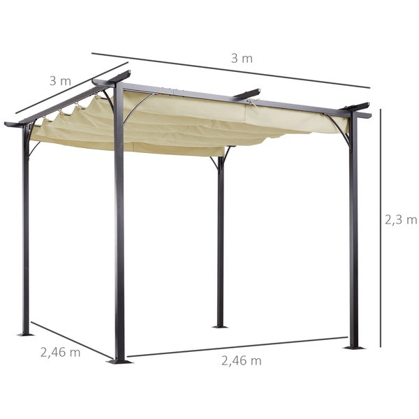 Outsunny Wasserdichter Pavillon, 300L x 300B x 230H cm, Stahl, Polyester, Beige