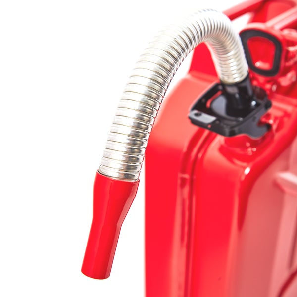 BW® Ausgießer flexibel für Kraftstoffkanister Metall Benzinkanister 5 / 10 / 20 Liter - Flexrohr 20mm für Benzin mit Halterung für 10 / 20 Liter Kanister - Rot - RAL 3000 - Made in Europe