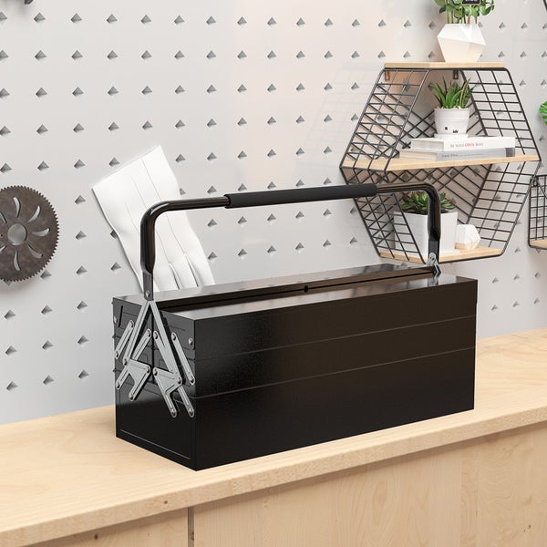 DURHAND Werkzeugkoffer Werkzeugkiste 5 Fächer aufklappbar Stahl (SPCC) Schwarz 56 x 20 x 41 cm