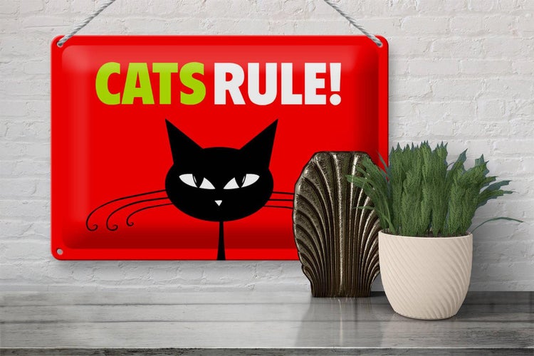Blechschild Spruch 30x20cm Cats rule Katze