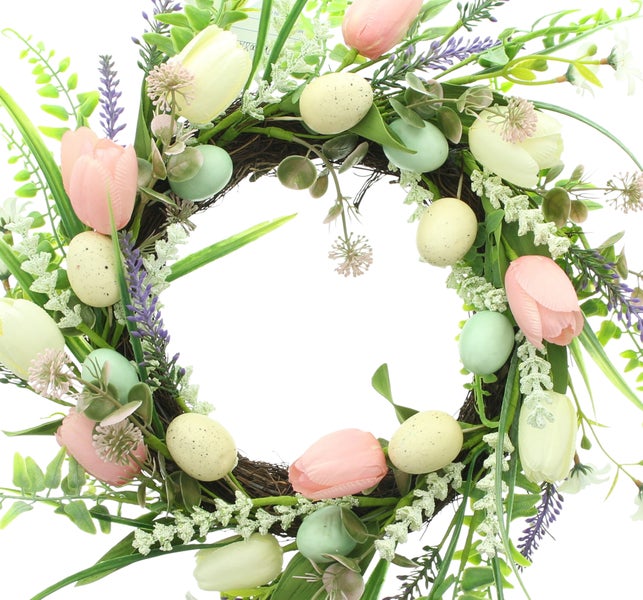 FRANK FLECHTWAREN|Osterkranz Tulpenliebe, Ø 45 cm, KUNSTSTOFF, TEXTIL, STYROPOR, RATTAN