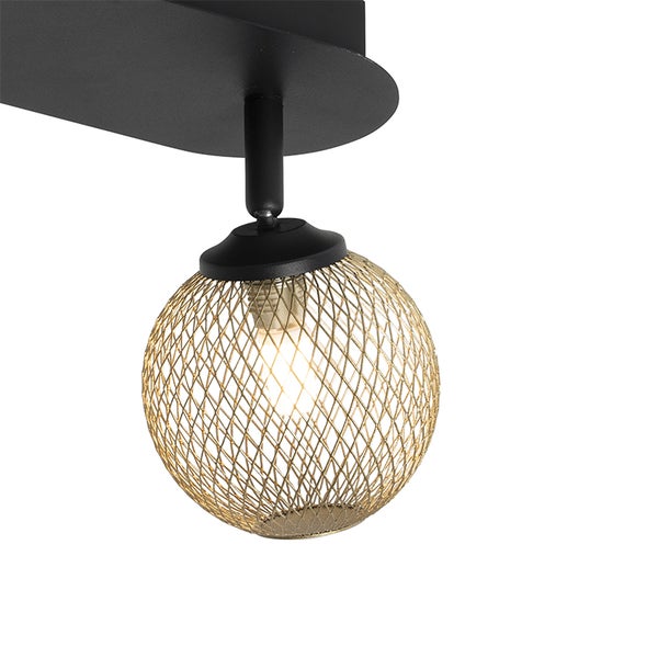 Deckenleuchte mit rundem, goldfarbenem Lampenschirm in Netzoptik