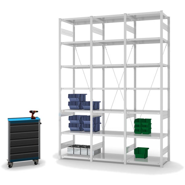 PROREGAL Fachbodenregal Stecksystem T-Profil Medium-Duty Grundregal HxBxT 300 x 75 x 50 cm 7 Ebenen Fachlast 230 kg Einseitig Nutzbar Lichtgrau