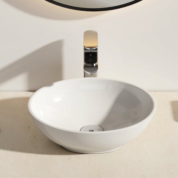 EMKE Aufsatzwaschbecken Ovales 415 x 335 mm, Keramik Waschbecken Weiß Glänzend, Höhe 130 mm, leicht zu reinigen, Waschschale für Bad und Gäste-WC