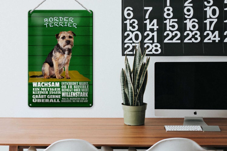 Blechschild Spruch 20x30cm Border Terrier Hund wachsam