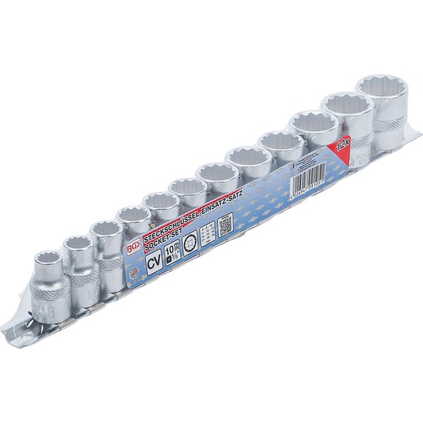 BGS Steckschlüssel-Einsatz-Satz Zwölfkant Antrieb Innenvierkant 10 mm (3/8) SW 8 - 19 mm 12tlg. - 9105