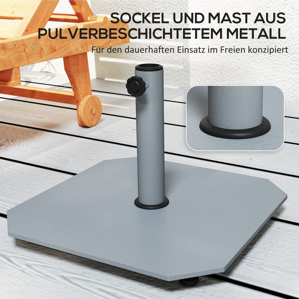 Outsunny Sonnenschirmständer aus Metall 18,5 kg Schirmständer mit Rollen, Quadratisch Schirmhalter, Schirmgewicht, Ständer für Sonnenschirm 32/38/48mm Rohrdurchmesser, für Balkon, Terasse, Grau