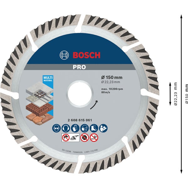 Bosch PRO Multi Material Diamanttrennscheibe 150 x 22,23 mm - 2608615061