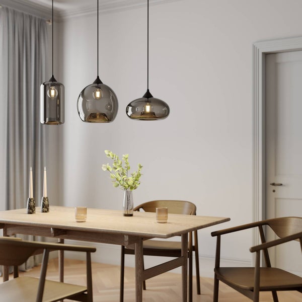 Lindby Esstisch Pendelleuchte Glas rauchgrau, Hängeleuchte Rauchglas Esszimmer 3x E27 ohne Leuchtmittel Hängelampe Wohnzimmer Esszimmerlampe