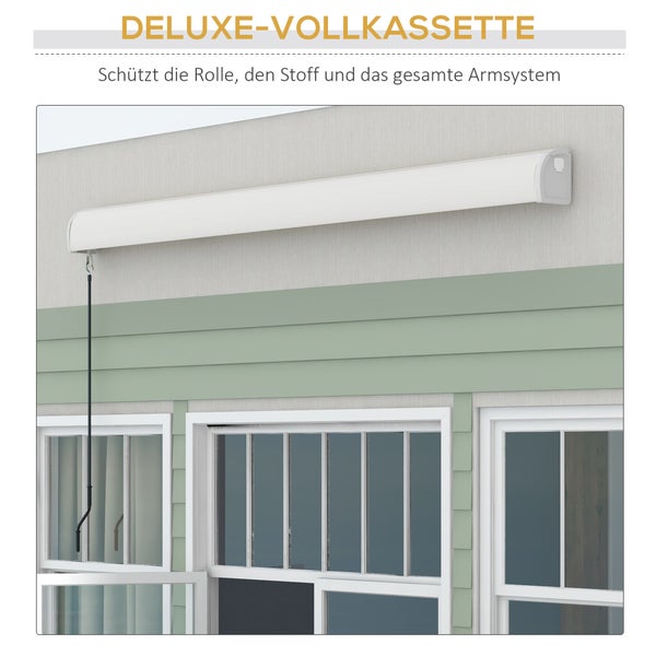 Outsunny Gelenkarmmarkise 3m Elektrische Markise mit Handkurbel, Fernbedienung Balkonmarkise Sonnenschutz Wandmontage Sonnendach für Balkon Alu Hellgrau