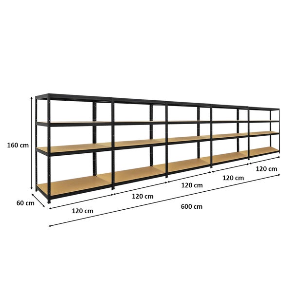 PROREGAL Mega Deal 5x Schwerlastregal Big Elephant HxBxT 160 x 120 x 60cm Fachlast 200kg Schwarz
