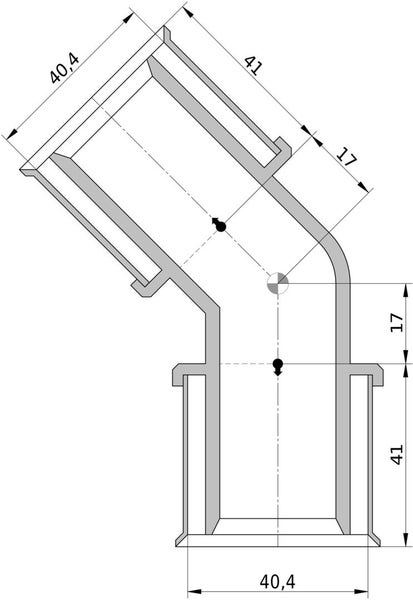 Technische Zeichnung eines HT-Rohr-Bogens mit Maßangaben in Millimetern.