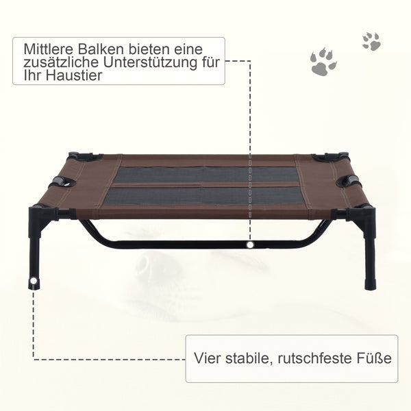 PawHut Hundeliege, 92L x 76B x 18H cm, Metallrohr, 600 D Oxford und Texteline- Stoff, Kaffee-Braun