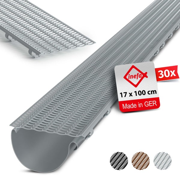 Inefa Laubschutzgitter für Dachrinnen 17 x 100 Zentimeter, 30 Stück Set zur Rinnenreinigung aus Kunststoff