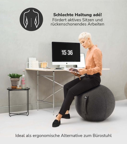 mokebo Stoff Sitzball Büro ergonomisch 'Der Sportliche', Sitzball mit Pumpe, 65cm Breite, ergonomische Bürostuhl Alternative