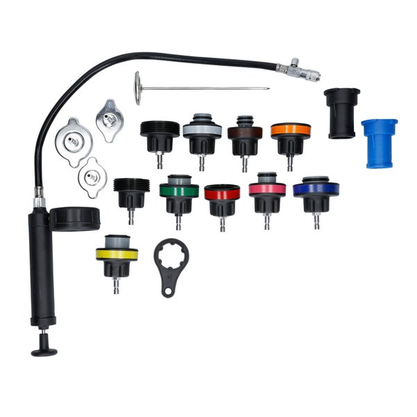 Werkzeugsatz mit Distanzscheiben und Montagehülse in einem blauen Kunststoffkoffer