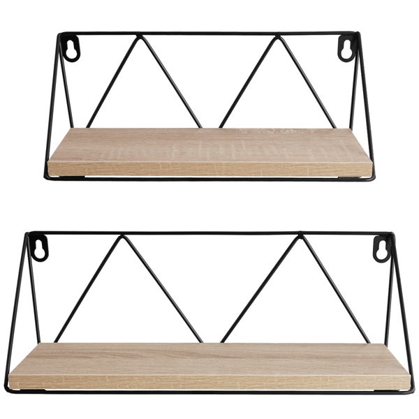 2er Set Wandregal tectake Rockport Tiefe 13 cm Industrial Style Industrial Holz hell, Eiche Sonoma