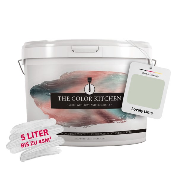 5 Liter Eimer The Color Kitchen ultra matte Wandfarbe im Farbton Lovely Lime, reicht für bis zu 45 Quadratmeter, hergestellt in Deutschland.