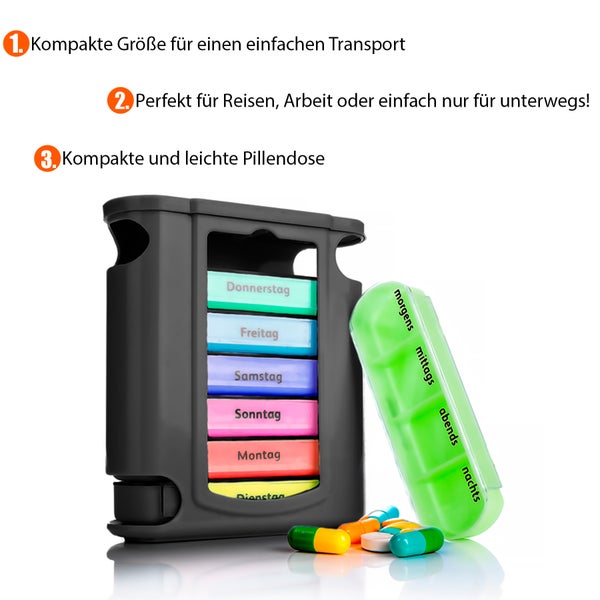Pillenbox mit Tageseinteilung und separater Pillendose