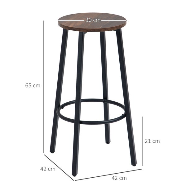 HOMCOM Barhocker, 2er-Set Barstühle mit Fußstütze, Tresenhocker mit Stahlgestell, Tresenstuhl im Industriedesign, Küchenstuhl für Esszimmer, Wohnzimmer, Rustikales Braun