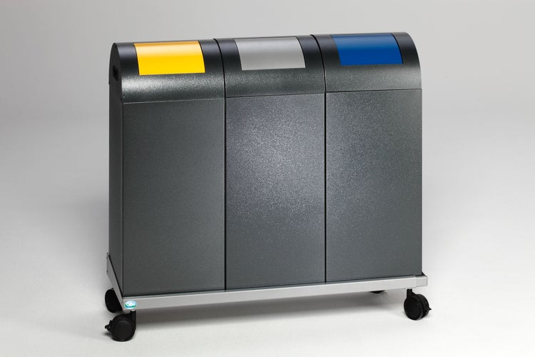 PROREGAL Selbstlöschender Wertstoffsammler Spitz Mit Einwurfklappe 60 Liter HxBxT 80 x 32 x 32 cm Verzinkter Stahl Grau Blau