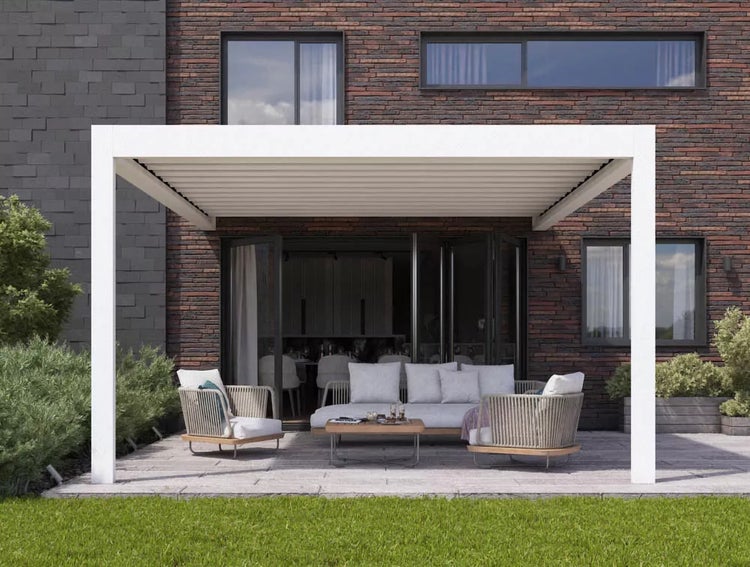Elektrische Lamellen-Pergola 300x300 cm – Wandmontage, Aluminium, motorisiert