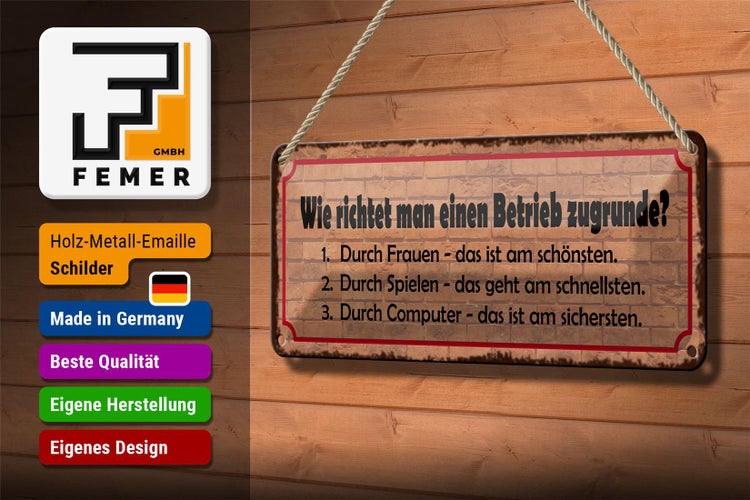 Blechschild Spruch 27x10cm Betrieb richten Frauen Spielen Dekoration