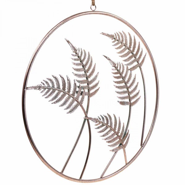 Dekoratives Wandobjekt aus Metall mit Farnmotiv in kreisförmigem Rahmen