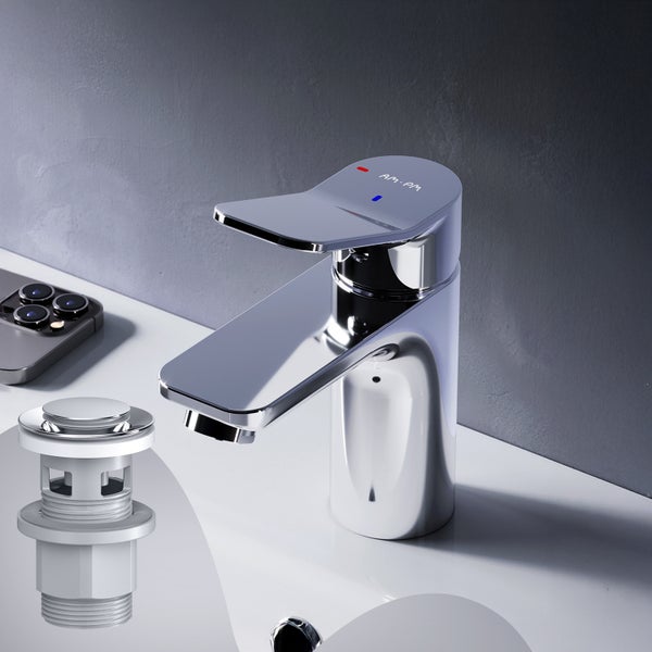 AM.PM Waschtischarmatur mit Einhebelmischer mit Klick-Ablaufgarnitur ECO-START FXA82800 X-Joy