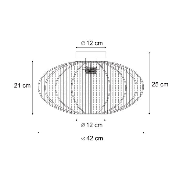 Technische Zeichnung einer Deckenleuchte mit Maßen: Höhe 25 Zentimeter, Schirmhöhe 21 Zentimeter und Durchmesser 42 Zentimeter.