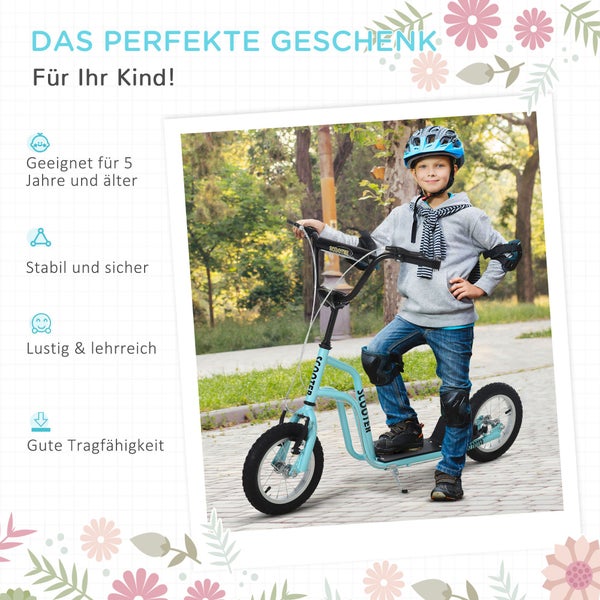 HOMCOM Kinderroller, 120L x 58B x 75-80H cm, Stahl, Aluminium, Gummi, Blau