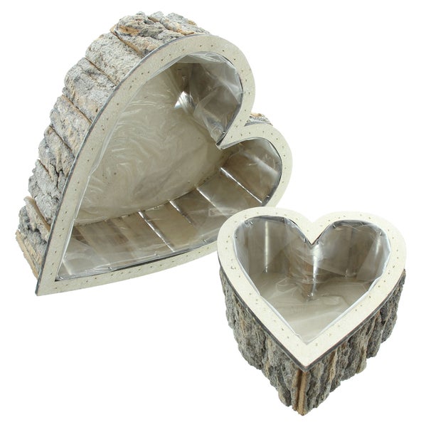 FRANK FLECHTWAREN | Pflanzherz Rindenstücke, 2er Set, HOLZ, 18 x 20 x 9 cm, 26 x 31 x 11 cm