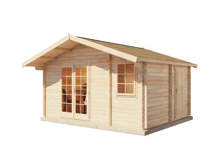 Alpholz Gartenhaus Jersey ISO Gartenhaus aus Holz, Holzhaus mit 44 mm Wandstärke, Blockbohlenhaus mit Montagematerial, Naturbelassen