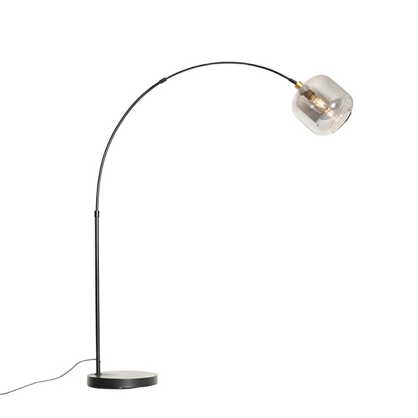 Bogenleuchte mit Glasschirm und rundem Fuß