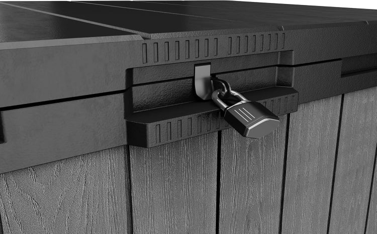 Keter Store-It-Out Darwin Aufbewahrungsschrank 1150L - Wetterbeständige Mülltonnenbox mit Holzoptik - Gartenbox abschließbar - für 2X 240L Tonnen