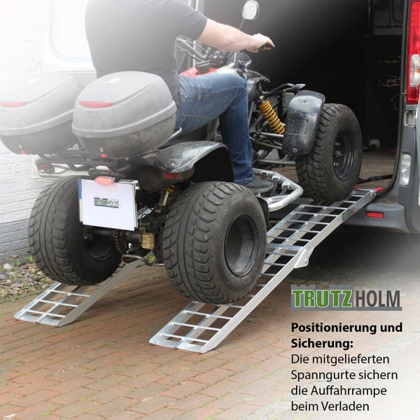 TRUTZHOLM 2 x Auffahrrampe klappbar 180 cm Traglast 680 kg Alu grau geriffelte Einzelstäbe Verladerampe