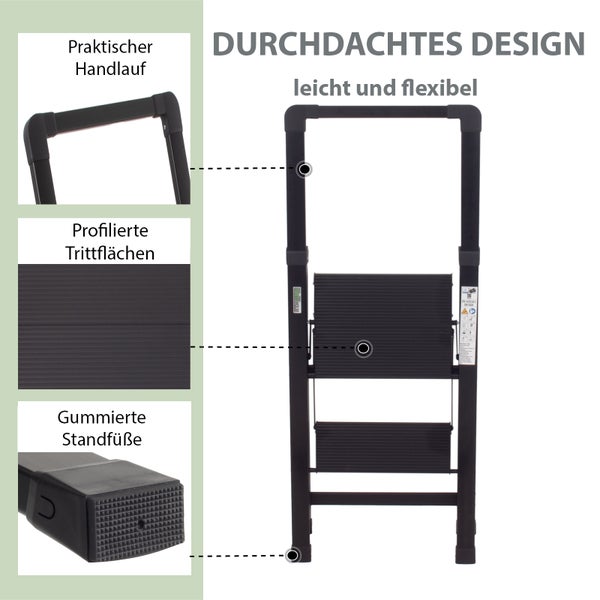 Dreistufige Haushaltsleiter mit Antirutschmatten und Gummifüßen