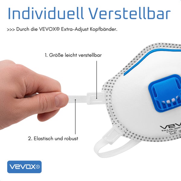 VEVOX® FFP3 Maske mit Ventil – im 20er Set – Staubmaske – Atemschutzmaske – Staubschutzmaske – Feinstaubmaske – Atemschutz z.B. gegen Feinstaub, Schimmel oder Asbest