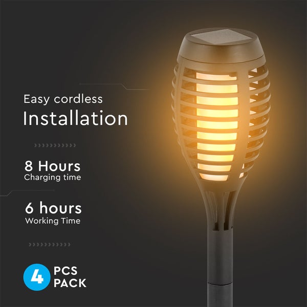 V-TAC VT-724 - Solar Stick Lights - Flamme Lichter - Schwarz - IP44 - 1W - 2200K