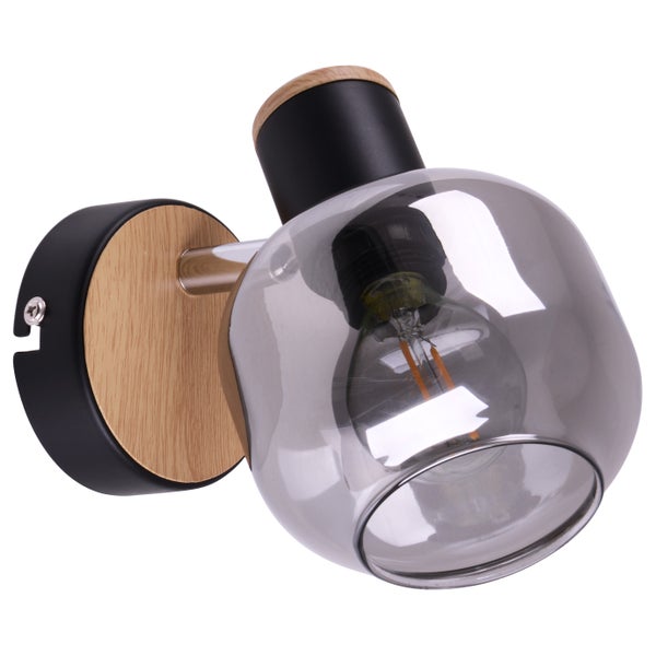 Wandleuchte mit Glasschirm und Holzdetails