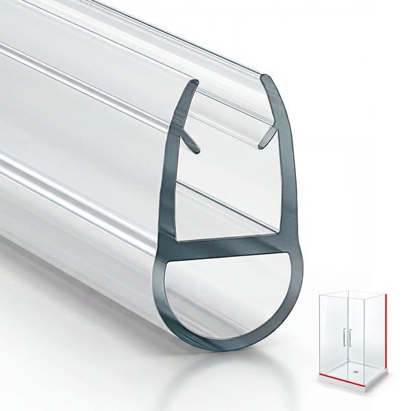 Transparente Duschdichtung aus Kunststoff für Glasduschen, Dichtungsprofil mit Hohlkammer zur Abdichtung von Duschtüren.
