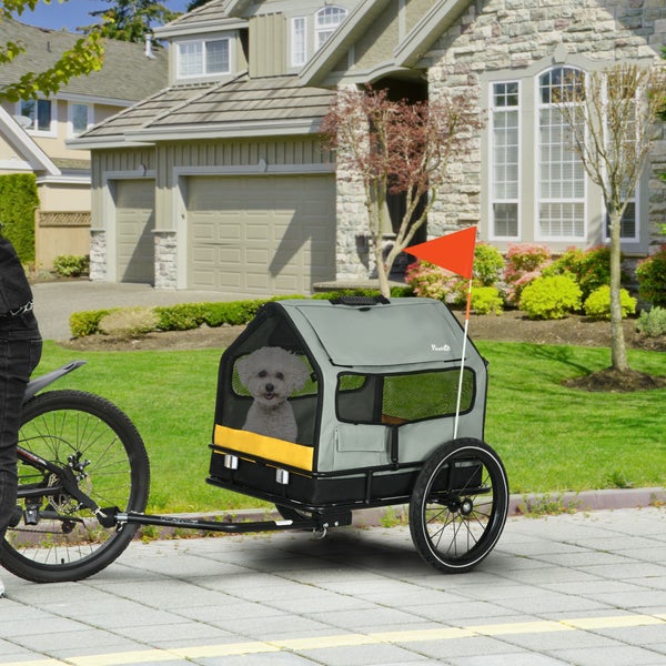 PawHut 3-in-1 Hundeanhänger Haustierhaus, Lastenanhänger Hundefahrradanhänger, Hundewagen mit Reflektoren für kleine Hunde bis 10 kg, Oxford, Grau
