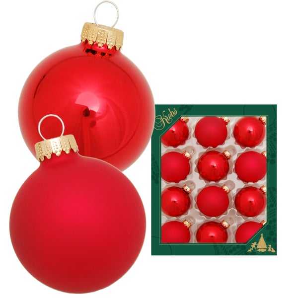 Glaskugelsortiment Rot Glanz/Satin, 12 Stück, 5cm, 12 Stck., Weihnachtsbaumkugeln, Christbaumschmuck, Weihnachtsbaumanhänger