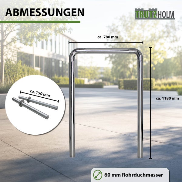Trutzholm Fahrradständer Anlehnbügel aus Metall mit Maßangaben in Millimeter