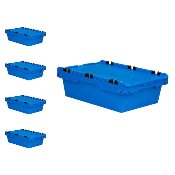 PROREGAL Mega Deal 5x Conical Mehrweg-Stapelbehälter mit Krokodildeckel Blau HxBxT 19,9 x 41 x 61cm 29 Liter Lagerbox  Eurobox  Transportbox