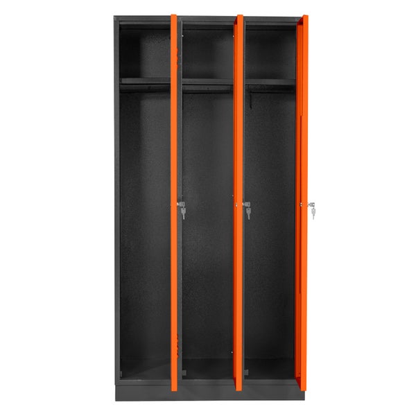 PROREGAL Garderobenschrank Ermine mit 3 Türen | HxBxT 178x89x50cm | Anthrazitgrau/Orange | Spind, Aufbewahrungsspind, Arbeitsschrank