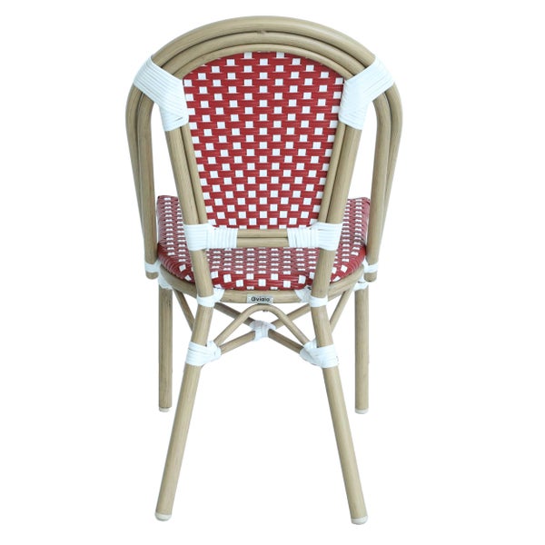 Dunkelrote Gartenliege aus Aluminium mit Textilbespannung und Rollen.